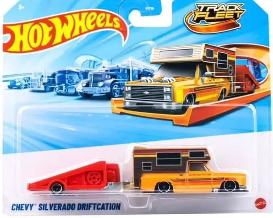 Hot Wheels Track Fleet Chevy Silverado Driftcation, 1:64 Scale, Diecast