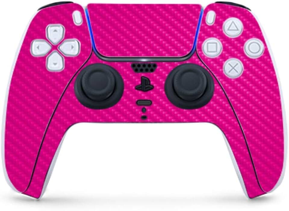 MightySkins Carbon Fiber Gaming Skin for PS5 / PlayStation 5 Controller - Solid Hot Pink | Durable Textured Carbon Fiber Finish | Easy to Apply | Made in The USA