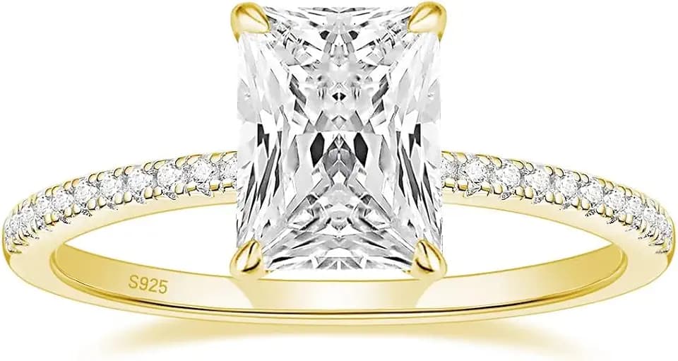 EAMTI 925 Sterling Silver Engagement Rings for Women Radiant Cut