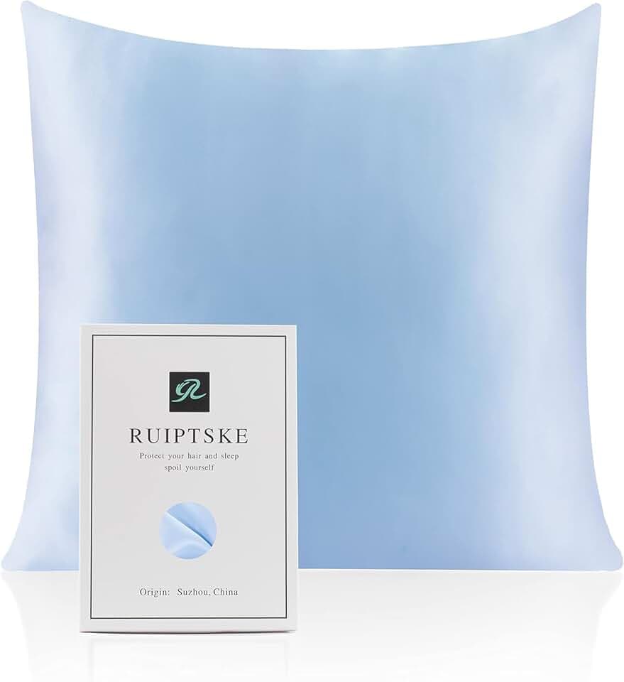 Oeko-TEX®-zertifizierter Seidenkissenbezug für Kissen aus 100 % Seide, 22 Momme zertifiziert, für Haar und Haut, Anti-Aging, Anti-Milben (Hellblau, 60 x 60 cm)