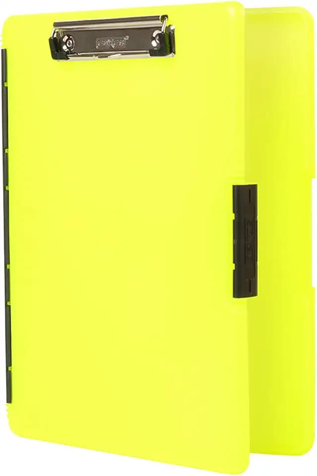 Dexas Slimcase 2 Plastic Clipboard with Storage and Side Opening, Neon Yellow, Office Supplies Clipboards to Organize, Carry and Store, A4 Holder, Style and Functionality Nursing Clipboard