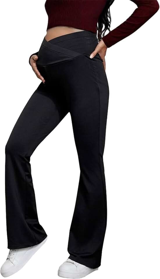 Risipu Umstandshose für Damen, Schwangerschaft, lässig, Crossover, hohe Taille, dehnbar, bequem, Umstandshose mit verstellbarem Bund, ideal für Arbeit, Workout