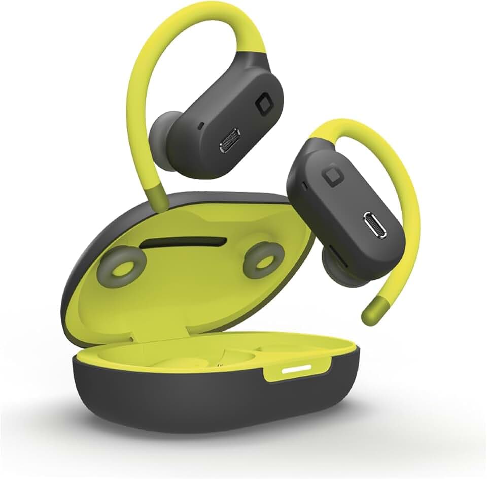 SBS Rhino Twin – Sport-OWS True Wireless Ohrhörer, Aktive Geräuschunterdrückung, Ladeetui, Mikrofon, Ohrbügel, Touch-Steuerung, iPhone, Android, 7 Stunden mit Einer Ladung