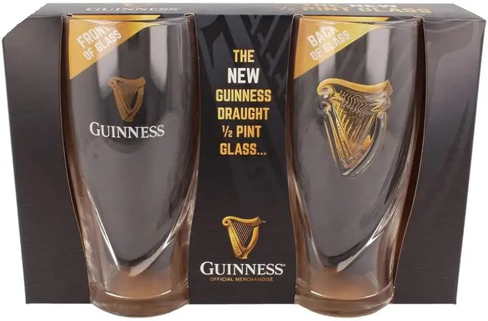 Offizielles Guinness Logo 2er Pack 1/2 Pint-Glas-Set mit geprägter Harfe