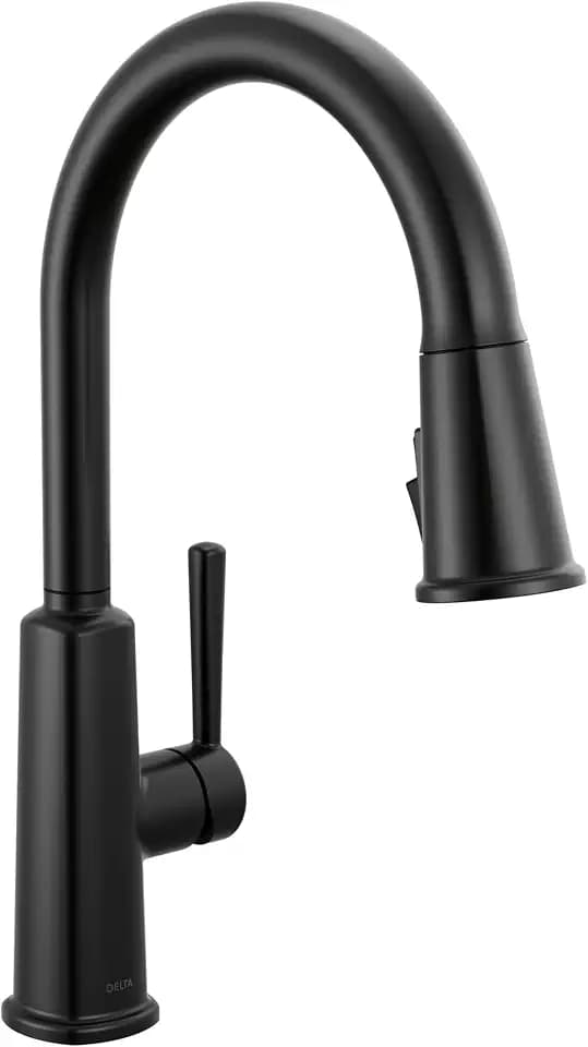 Delta Finnridge Matte Black Kitchen Faucet with Pull Down Sprayer, High Pressure ProClean Spray Modern Single Hole Kitchen Sink Faucet, Matte Black 19730LF-BL