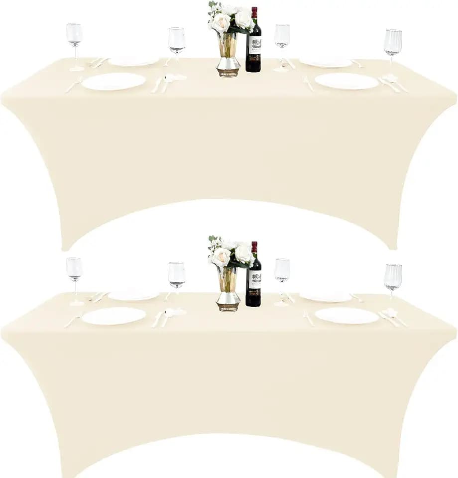 2-Pack 6ft Spandex Table Covers for Rectangle Standard Folding Tables - Wrinkle Resistant Stretch Tablecloths - Ultimate Fitted Table Protector for Parties, Trade Shows, Banquet