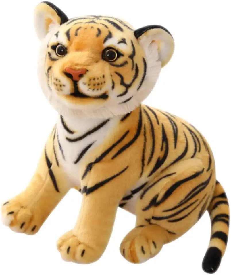 OUKEYI Tiger Plush Toy, 9 Inch Yellow Stuffed Animal, Realistic Lifelike, Educational, Decorative, Party Gift, Unisex, 72+ Months
