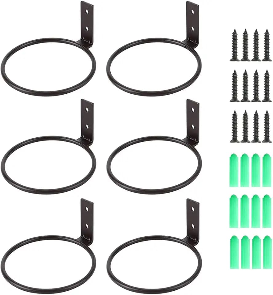 Sivya 6 Pack 4in Flower Pot Holder Ring Wall Mounted Metal Planter Hooks Hangers Wall Bracket