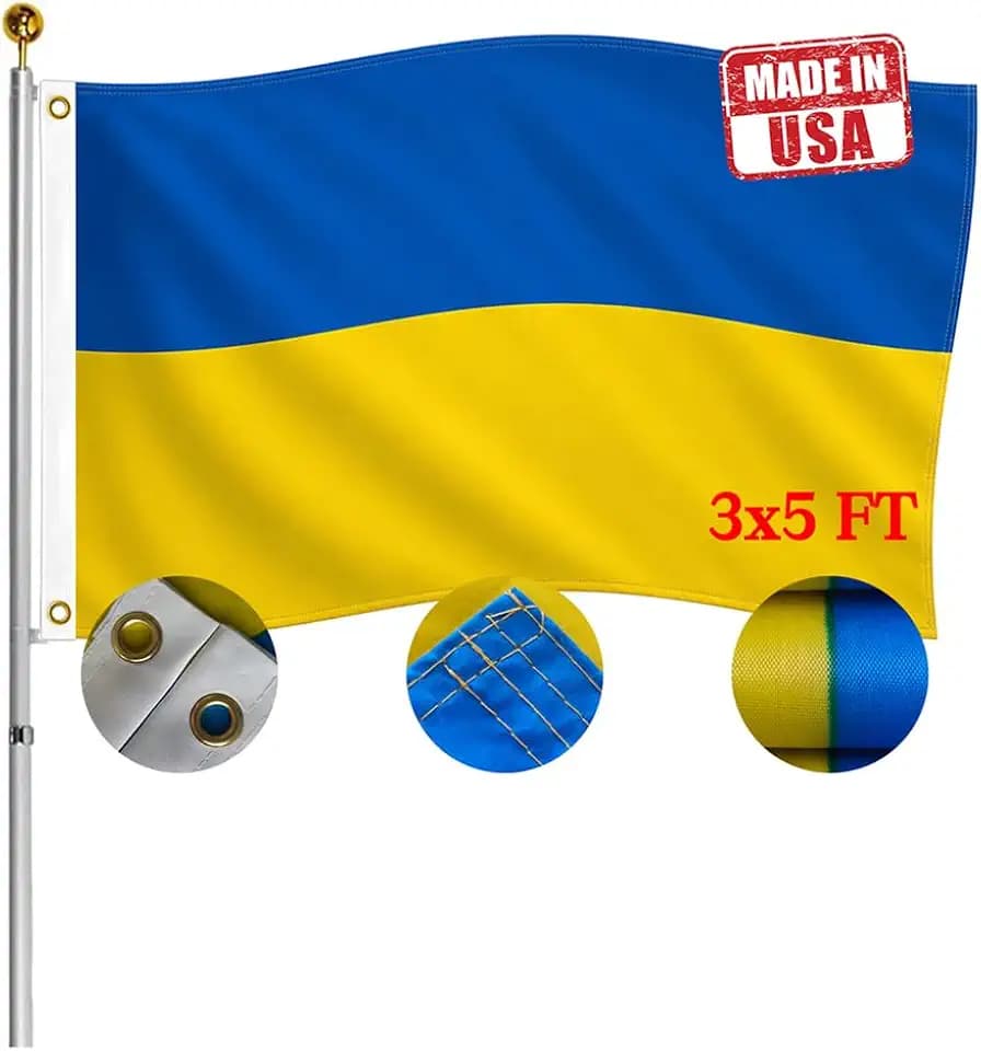 Double Sided Ukraine Flag 3x5 FT Outdoor- UV Fade Resistant 3Ply Ukrainian National Flags Canvas Header with 2 Brass Grommets Easy to Rising