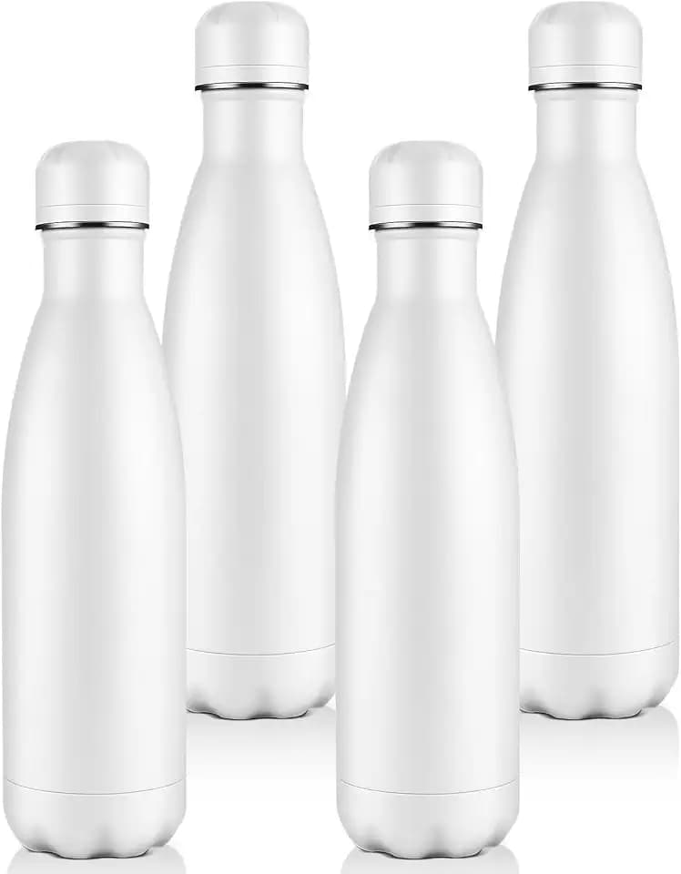 Volhoply 17oz Insulated Water Bottles MultiPack, BPA Free Water Bottle for Kids, Gym, Travel, Sports, Available in Packs of 1, 4, or 8（White,4 Pack）