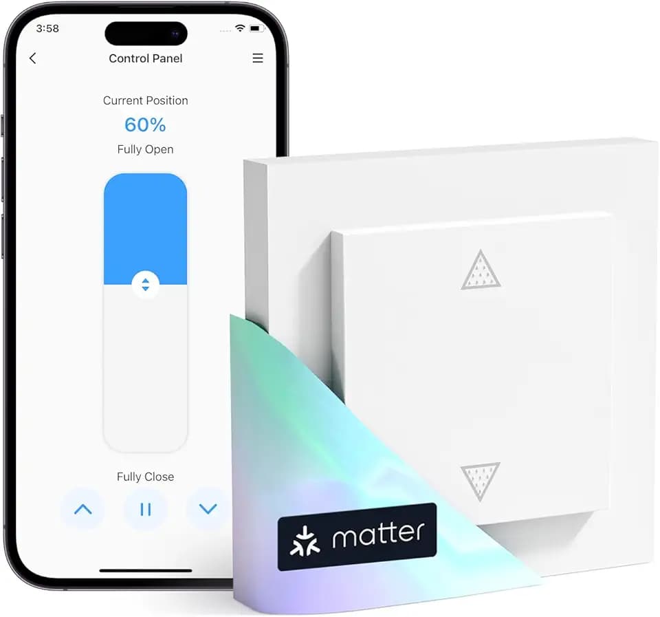 Meross Matter Smart Rolladenschalter WLAN mit Zeitschaltuhr und Fernbedienung, kompatibel mit HomeKit, Alexa, Home Assistant und Google Home, 55x55mm – Smart Rolladensteuerung für Jalousien/Markisen