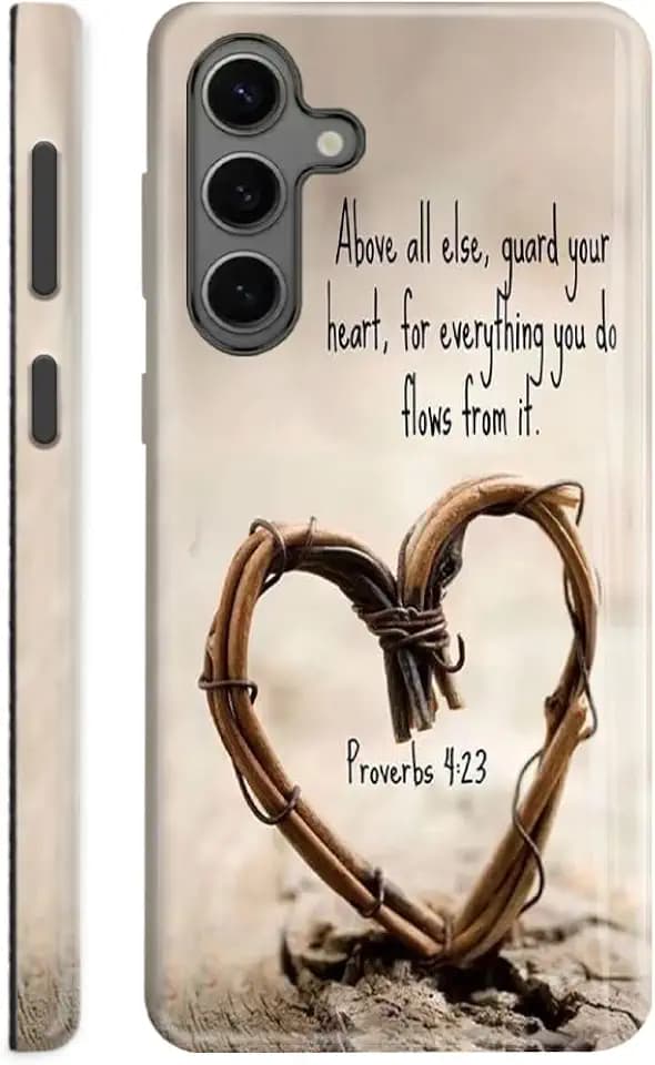 Compatible with Samsung Galaxy S25 5G Case,Case for Samsung Galaxy S25 Double-Layer Full Body Drop Protection,Christian Quote Proverbs 4:23,Heart
