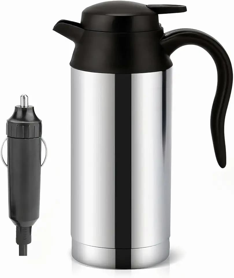 Wasserkocher Auto, 750ml 12v Elektrischer Wasserkocher, Reise Wasserkocher Edelstahl, mit Zigarettenanzünder, für Fernverkehr Autofahrt Camping im Freien