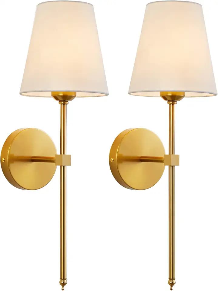 KUAUGST Wall Sconces Sets of 2, Retro Industrial Wall Lamps, Bathroom Vanity Sconces Wall Lighting with White Fabric Shade, Suitable for Bedroom Living Room Corridor Kitchen