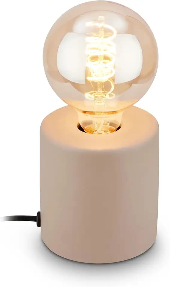 BRILONER - Tischlampe mit Kabelschalter, Keramikfuß, E27, max. 10W, Nachttischlampe, Lampe, Schreibtischlampe, Tischleuchte, Bürolampe, Leselampe Bett, Leselicht, 10x10,3 cm, Beige