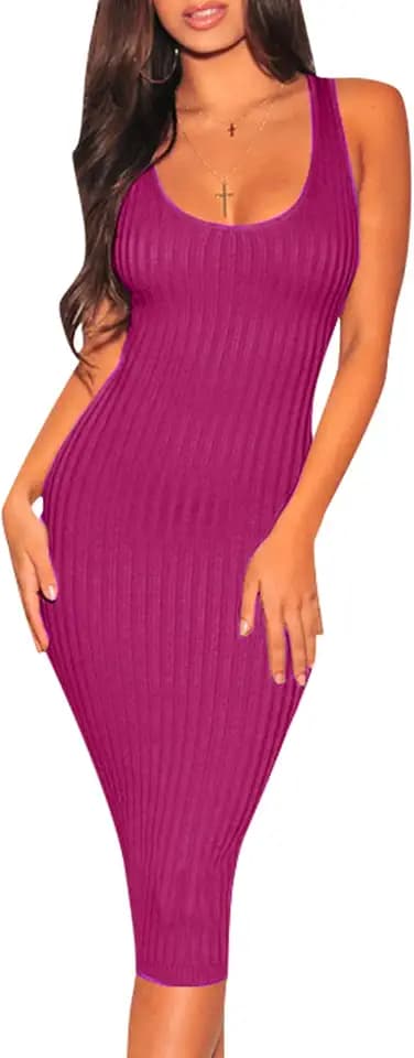 FairBeauty Women's Bodycon Tank Sleeveless Ribbed Knit Midi Dresses