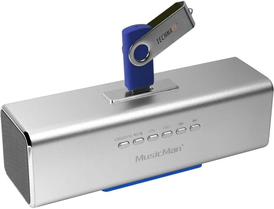 MusicMan MA Lautsprecher (MP3-Player, Soundstation & Radio, USB, Line-In) silber