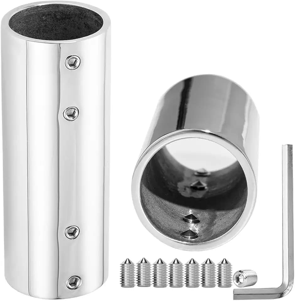 Handrail Straight Pipe Fitting Connector,AICWIOO 2PCS 7/8 Inch 316 Stainless Steel Emt 2-Way Tube Connector Heavy Duty Bimini Top Hardware Conduit Connector for Deck Yacht