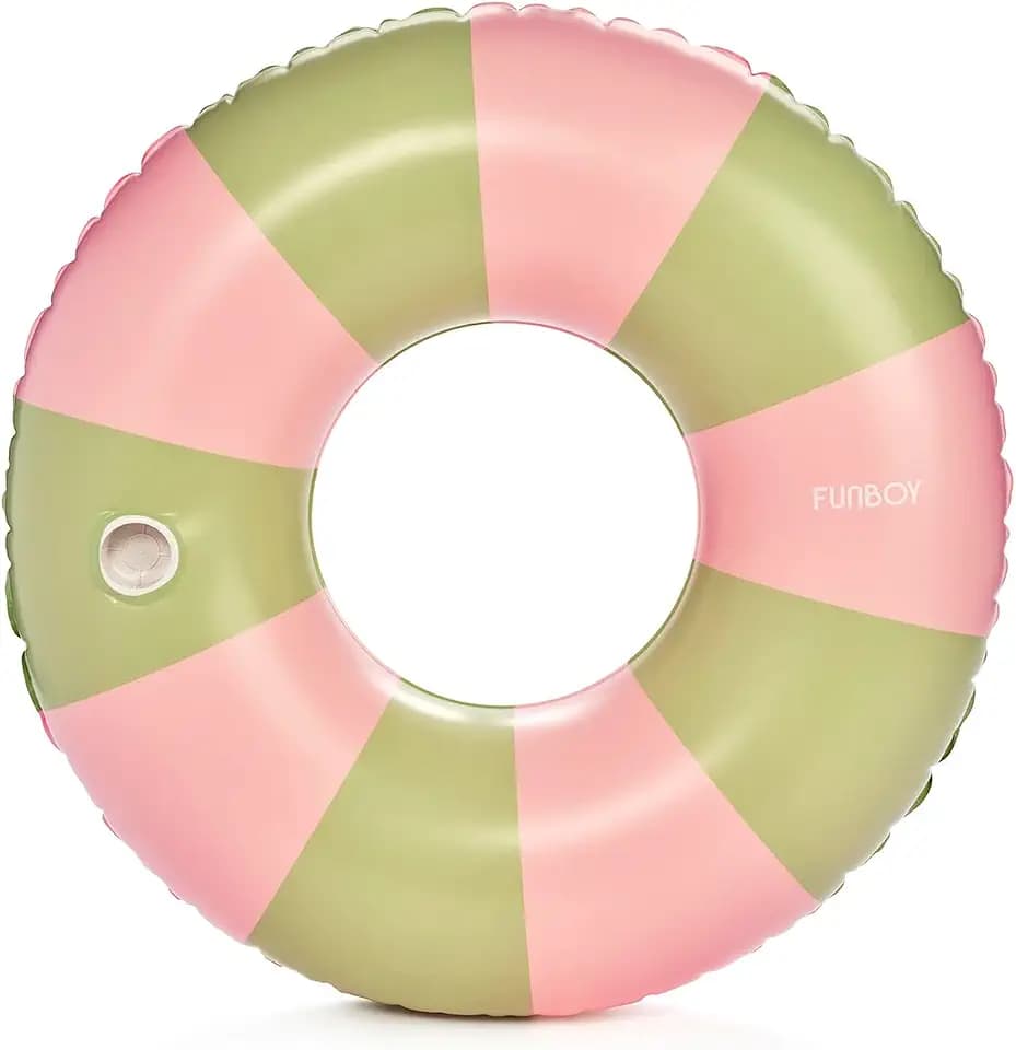FUNBOY 46" Vintage Pink & Green Pool Float Inner Tube with Cup Holder