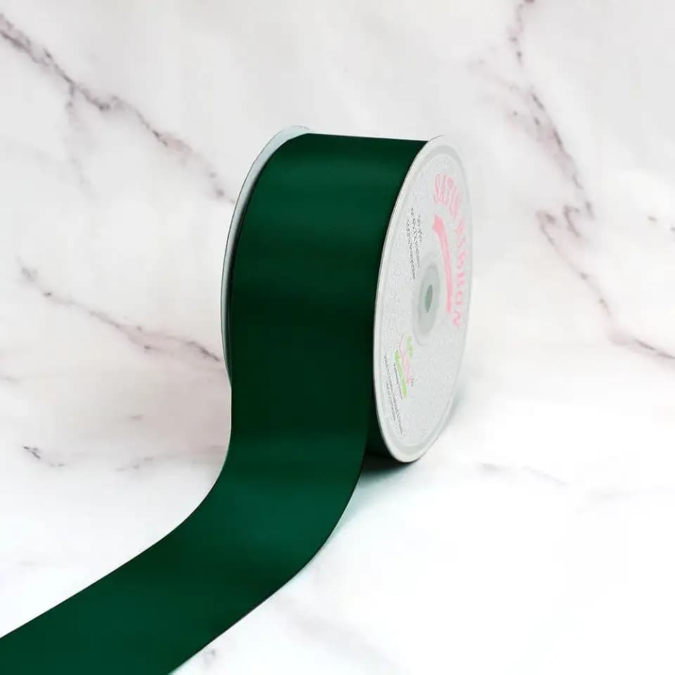 Creative Ideas 2” Inch Single Face Satin Ribbon, 50 Yards, Hunter Green