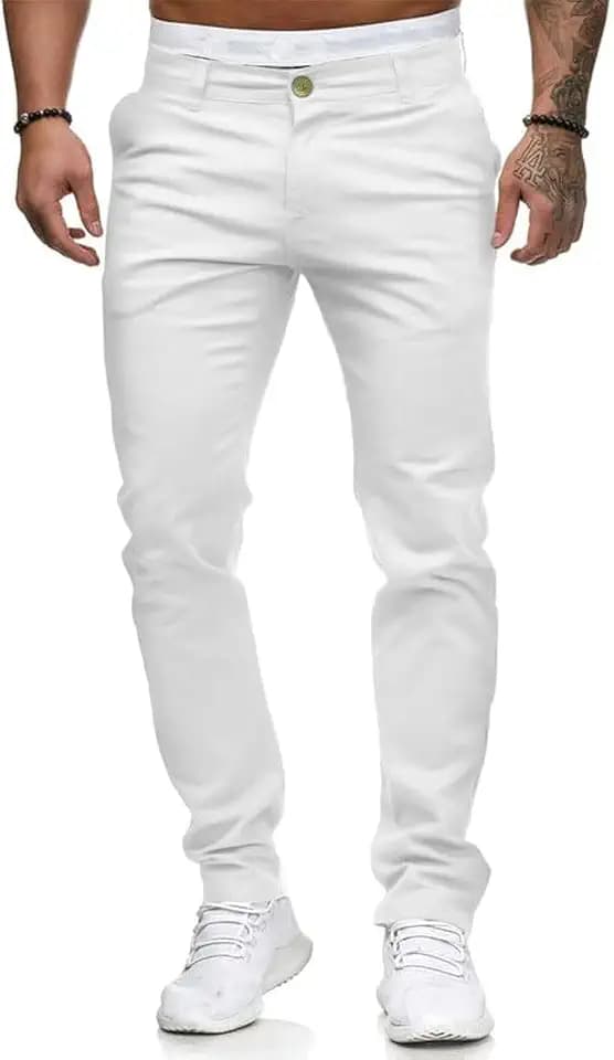 HUNGSON Mens Chinos Slim Fit Stretch Flat-Front Skinny Dress Pants