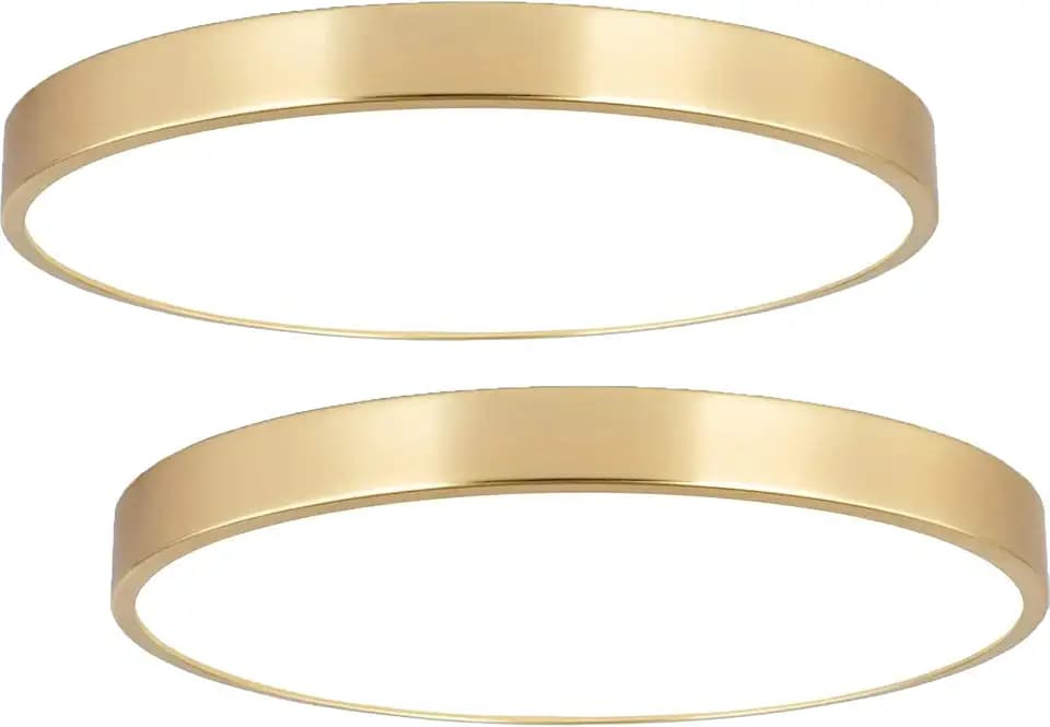 SOTTAE 2 Pack 9 Inch Brushed Gold Metal Flush Mount LED Ceiling Light,3000K-5000K Thin Round Low Profile Ceiling Lamp,Modern Surface Mount Ceiling Light Fixtures for Bedroom Hallway Bathroom