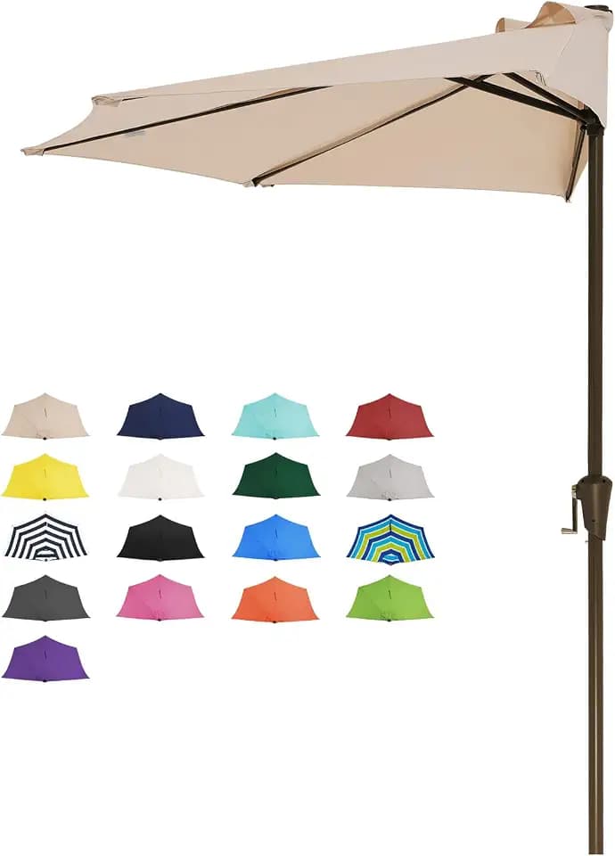 JEAREY 9 ft Half Outdoor Patio Umbrella w/Crank, Beige