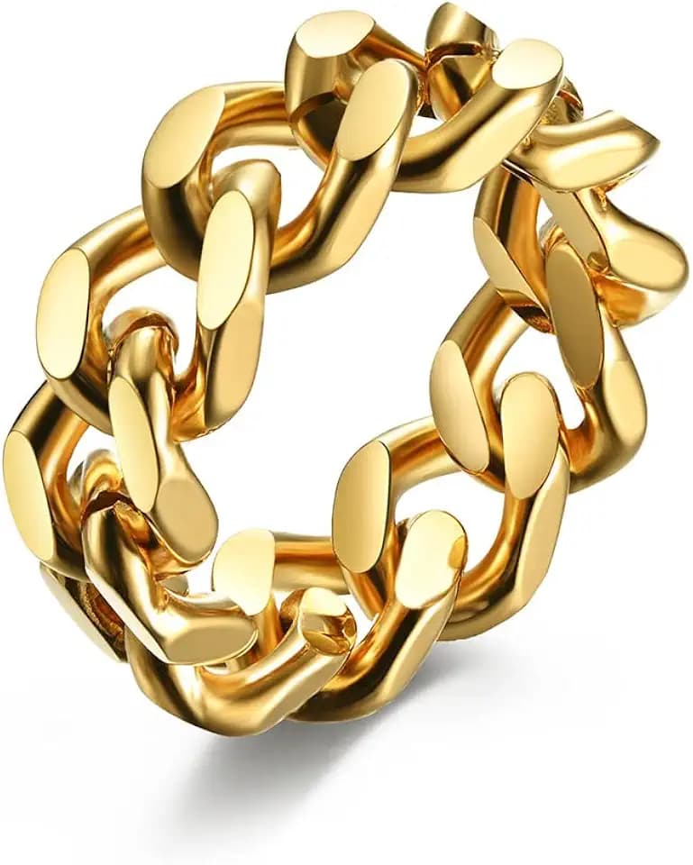 Cuban Link Rings for Men Women, Stainless Steel 8mm Wide Chain Band Ring Size 7-12