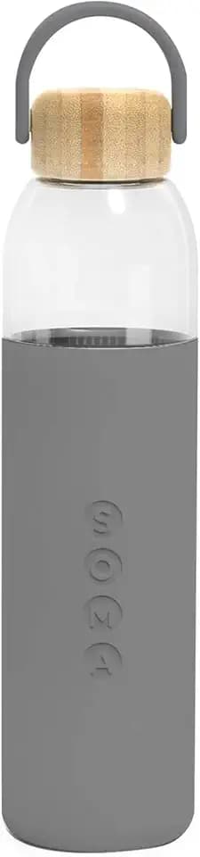 Soma by Full Circle 25oz Glass Water Bottle with Silicone Sleeve - BPA-Free, Leak-Proof, Eco-Friendly, Sustainable - Gray