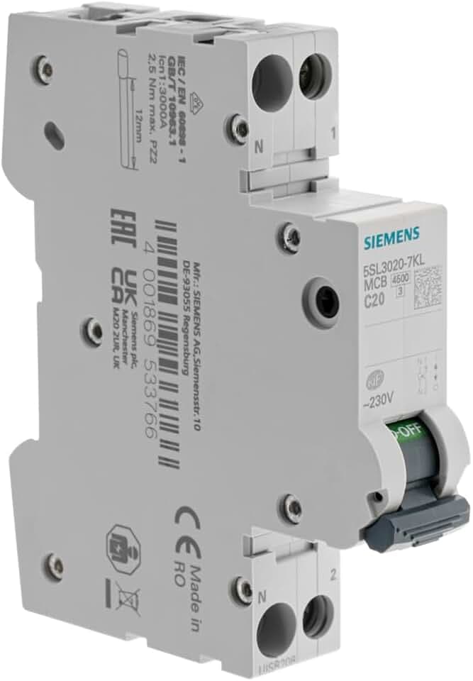 SIEMENS Leitungsschutzschalter, 20 A, Ph+N, Kurve C, 4,5 kA, 230 V