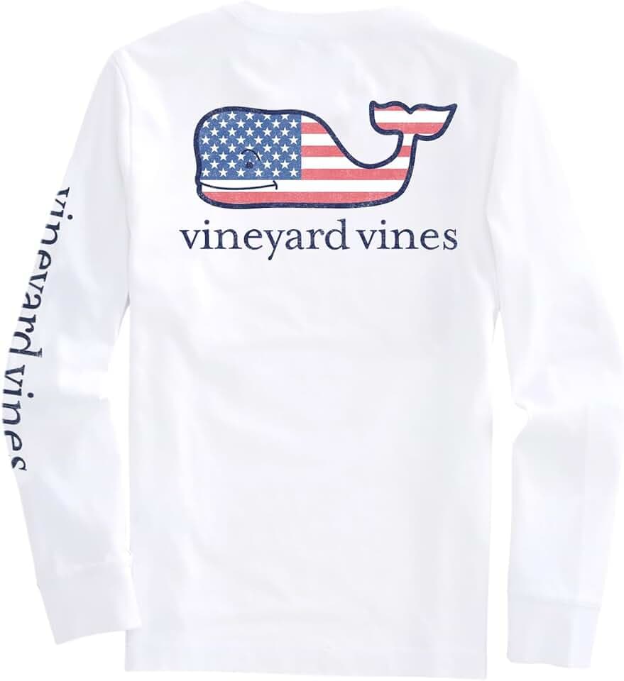 Vineyard Vines Boys' Flag Whale Long-Sleeve Pocket Tee