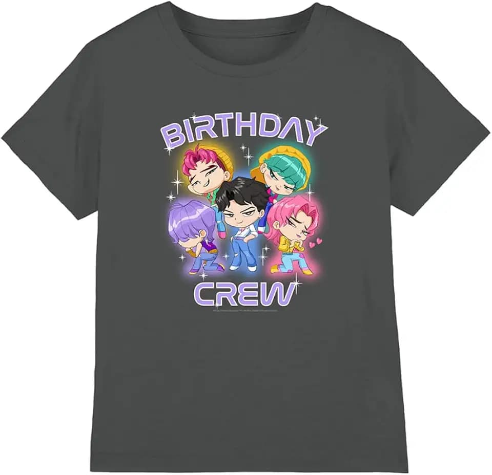 KPop Demon Hunters Unisex Kinder Kpop Demon Hunters Saja Boys Birthday Crew Group Kids T Shirt, Charcoal T-Shirt (1er Pack)