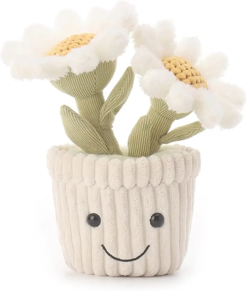 Apricot Lamb Soft Daisy Plant Plush Toy, Stuffed Green Pot, Kawaii Plushie for Kids 10 Inches