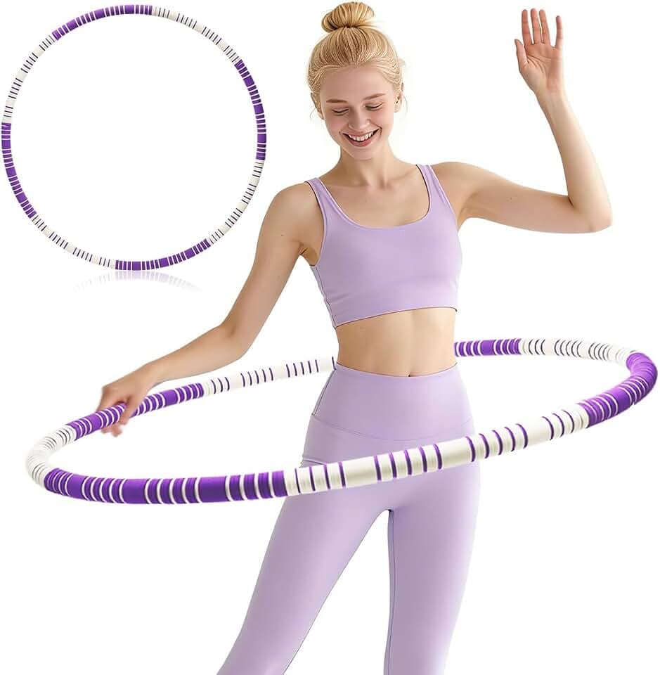 LOMUG Hula Hoop Reifen Erwachsene, Hoola Hoop für Anfänger & Profis zum Abnehmen Sport Fitness Training Bauch Konturierung 8 Segmente Abnehmbar Hullahub Reifen Fitnessreifen mit Schaumstoff, 1 bis 6kg