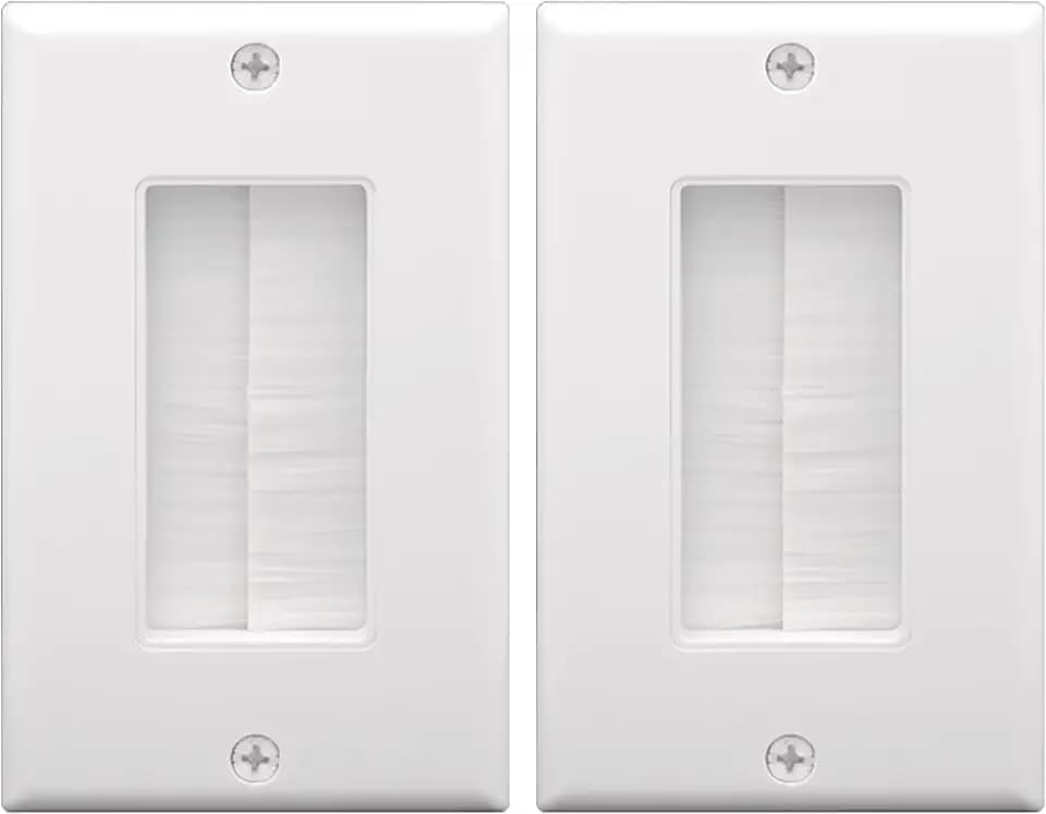 VCE Brush Wall Plate for Low Voltage Cables, White, 2-Pack