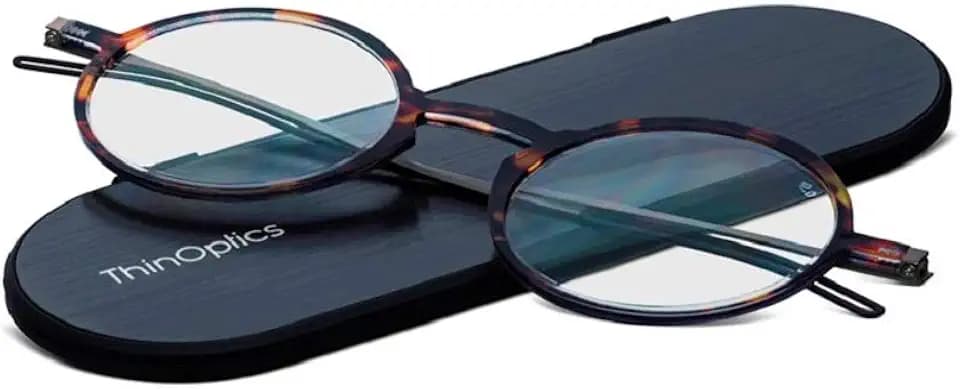 ThinOptics Unisex Adult Glasses Reading, Regular Case / Round Tortoise, 2.00 US