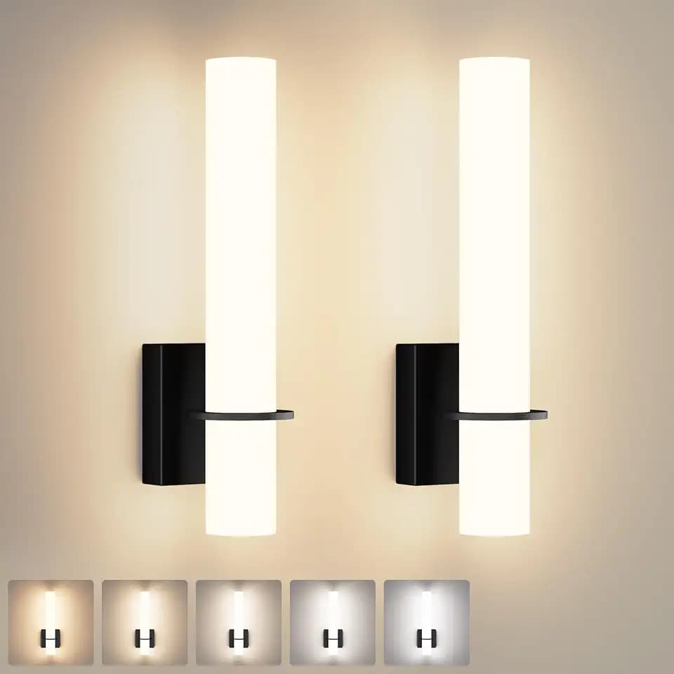 Hardwired Black Wall Sconces Set of 2, Modern Bathroom Sconce