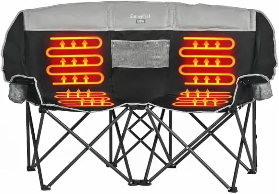 SUNNYFEEL Heated Double Camping Chair, Padded Loveseat with 3 Heat Levels