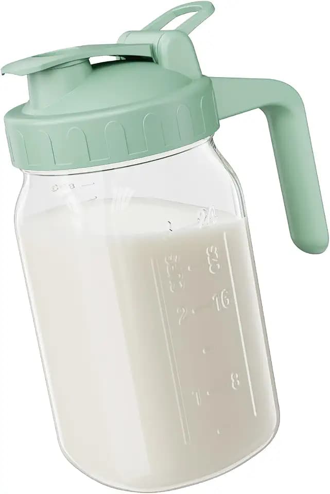 JunVpic Breast Milk Pitcher, 32 oz Wide Mouth Glass Mason Jar with Lid