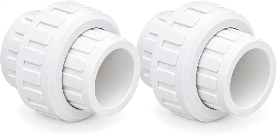 3/4" PVC Union Coupling Pipe Fitting (Socket x Socket) PVC Adapter Schedule 40, EPDM O-Ring, White 2 Pack