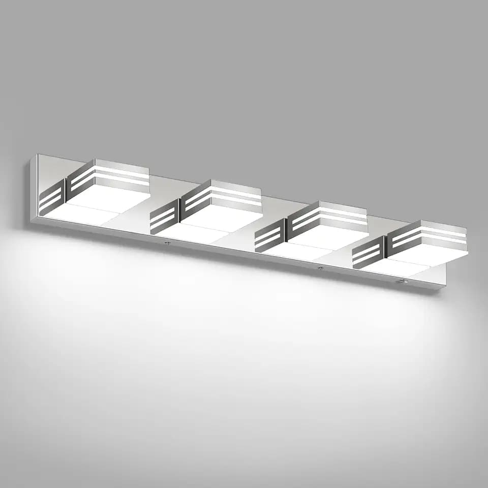 LED Modern Bathroom Vanity Light Fixtures (4-Light, 30-Inch), Chrome Modern Bathroom Wall Lighting Fixtures Over Mirror (Cool White 6000K)