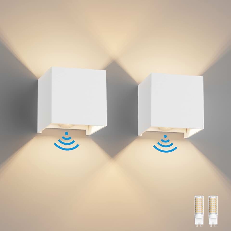 Klighten 2 Stück Aussenlampe mit Bewegungsmelder Warmweiß 3000K, Weiß