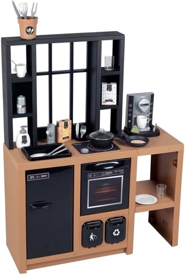 Smoby - Spielküche Loft - Kinderküche ab 3 Jahre im Industrial-Look (74x29,2x95,7 cm) - Küchenspielzeug für Kinder mit großer Ausstattung, Zubehör und Überraschungs-Effekten