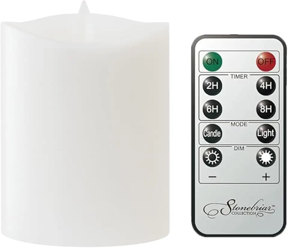 Stonebriar LED Pillar Candles — Remote & Timer, Real Wax Flameless Candles for Home Décor, Weddings & Events, Pack of 6, White, 3" x 4"