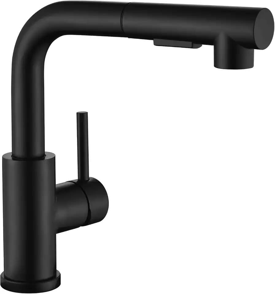 APPASO Wasserhahn Küche Schwarz, KTW-zertifizierten Heiß- und Kaltschläuche, Hochdruck Küchenarmatur Armatur mit Brause Ausziehbar, Einhebel Ausziehbarer Spültischarmatur 1 Loch 360° Schwenken
