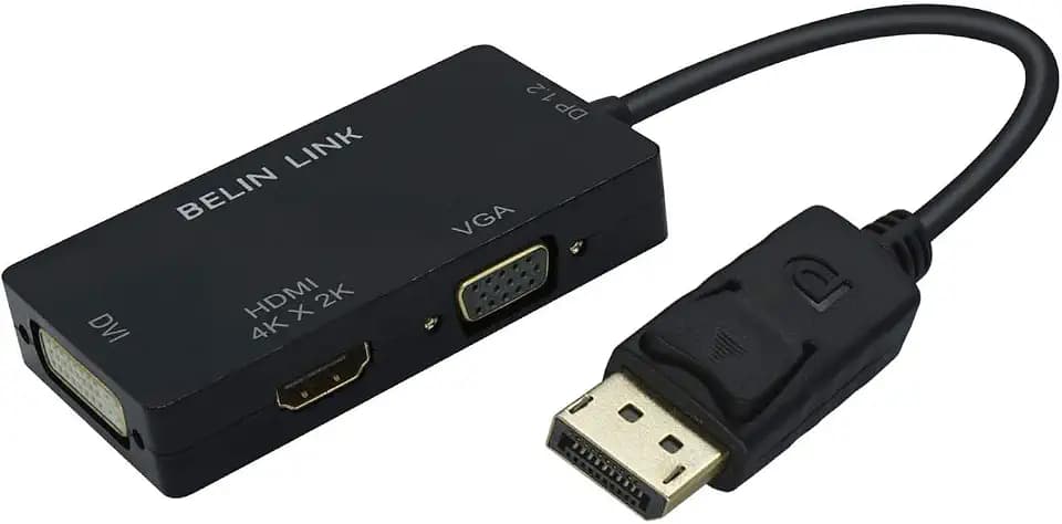 DP to HDMI VGA DVI Adapter Displayport to HDMI 4K Adapter 3 in 1 Display Port to HDMI VGA DVI Converter Male to Female Gold-Plated (Rectangle Black)