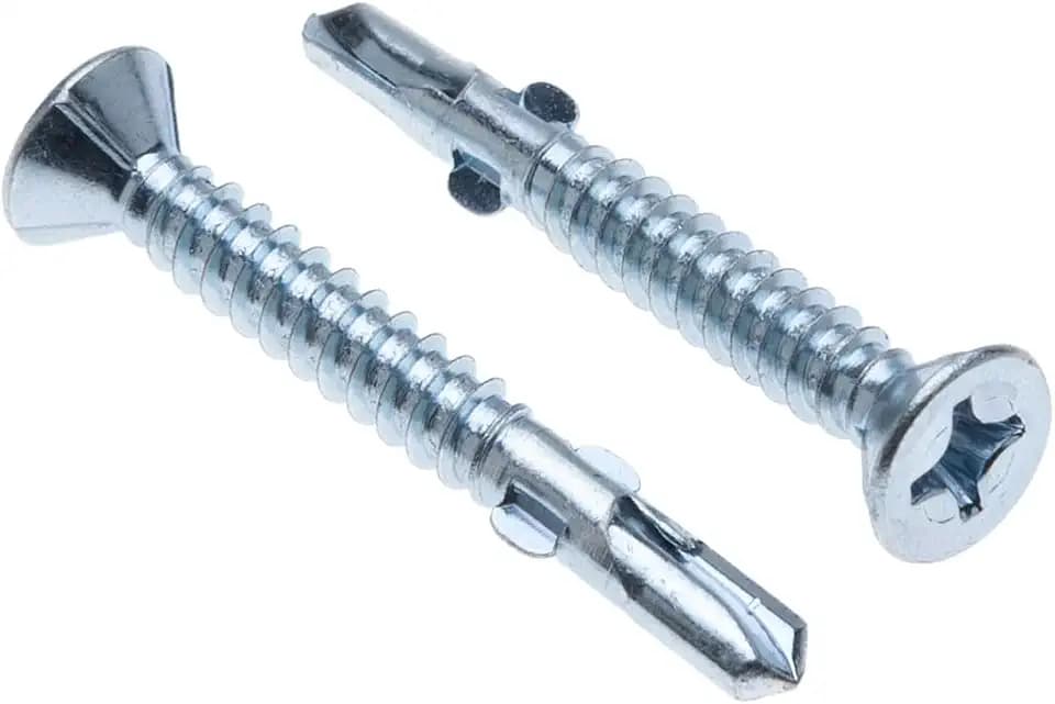4.8 mm Selbstbohrende Holz-Metall-Schrauben, 4.8mm x 38mm Verbindungselemente mit Flügeln und gehärteter Bohrspitze, Senkkopfschrauben mit Kreuzschlitz und flachem Kopf, verzinkt, C2, DIN 7504 P (250)