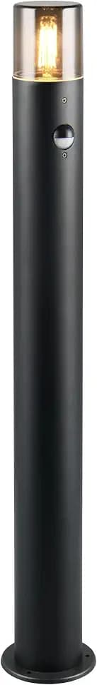Trio Leuchten Außen Wegeleuchte Hoosic 422260132, Druckguss Aluminium Schwarz matt, Schirm Acryl rauchfarbig, exkl. 1x E27, Bewegungssensor