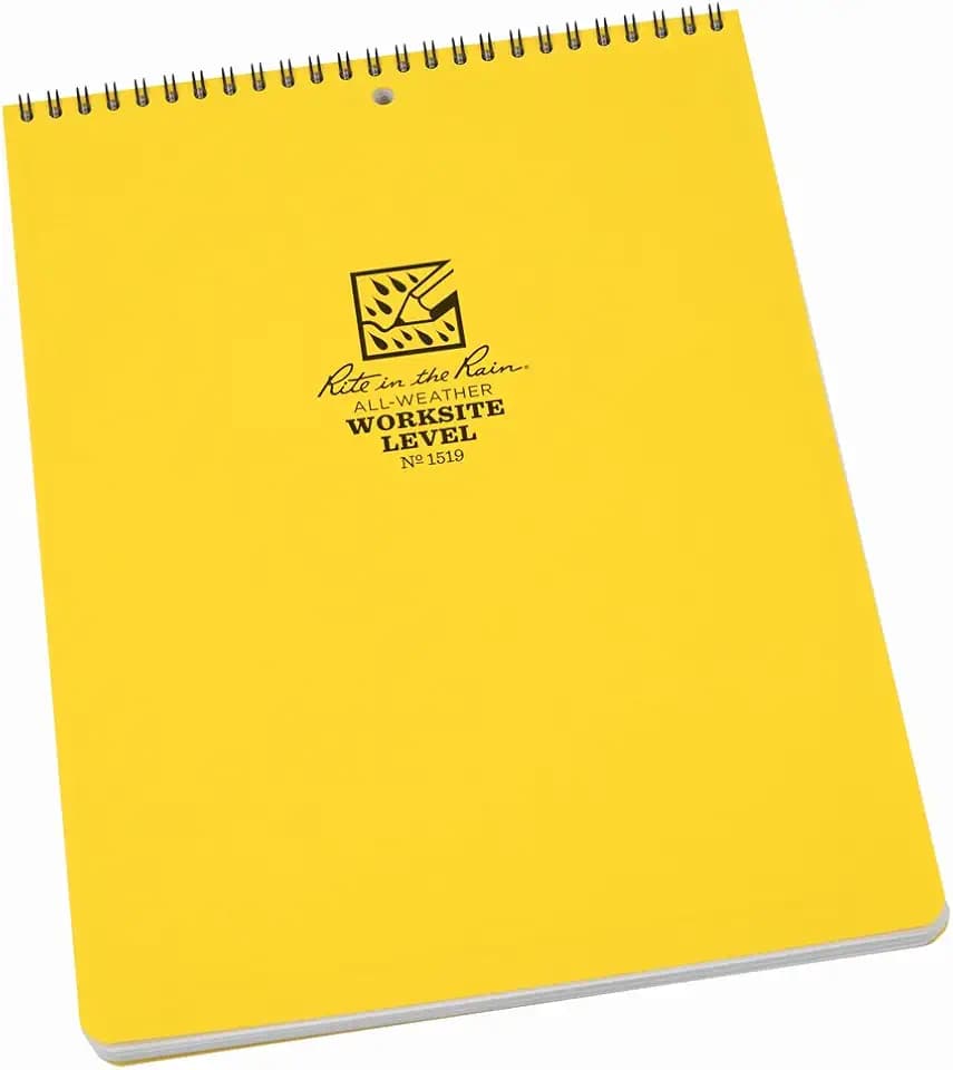 Rite in the Rain Weatherproof Worksite Top-Spiral Notebook, 8 1/2" x 11", Yellow Cover, Worksite Level Pattern (No. 1519)