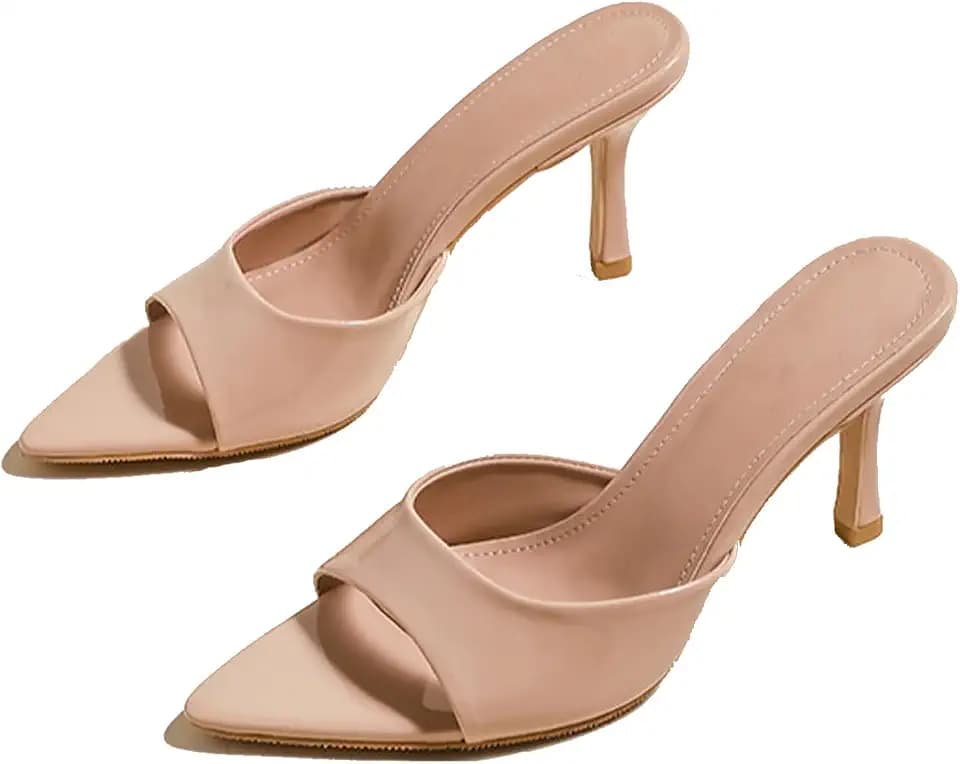 Women's Leather Pointed Toe Open Toe High Heel Sandals Fashion Formal Party Dress Pumps Comfortable Slingback Slip-On Mule Sandals